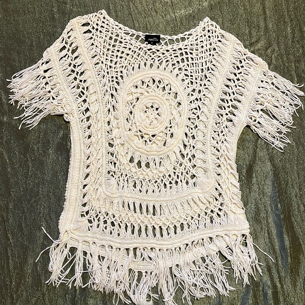Rue  21, cream color, cover-up top, crocheted, M, great condition